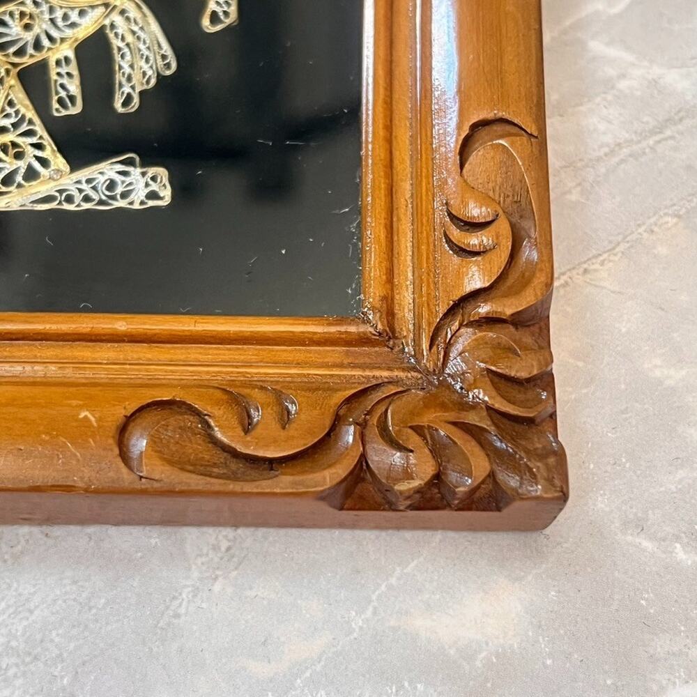 Vintage Tribal Art Fusion Warli Dhokra Indian Art Hand Carved Wood Frame - Picture 4 of 12